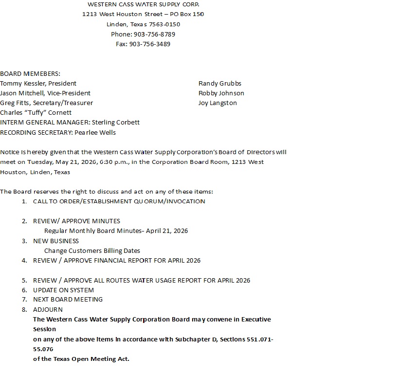 AGENDA MAY 21